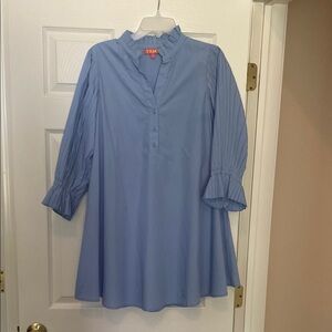 Blue THML Poplin Pleated Sleeve Mini Dress
